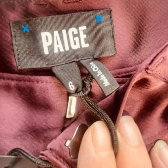 Paige Women's Maroon Kodie Crop Satin Trouser Pants - Picture 6 of 11